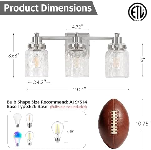 3-Light Brushed Nickel Modern Bathroom Vanity Light