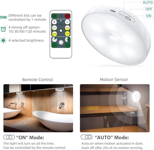 Lightbiz Wireless Motion Sensor Puck Lights, 3 Pack