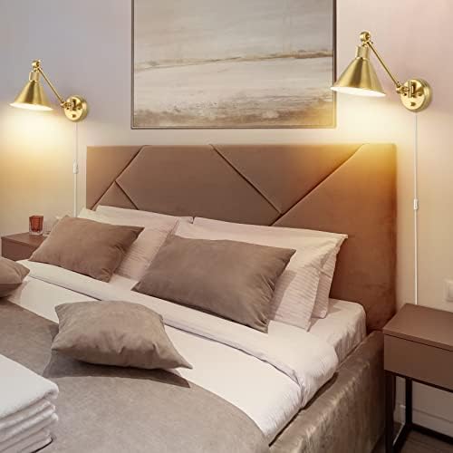 TRLIFE Dimmable Brushed Brass Swing Arm Wall Sconces, 2 Pack