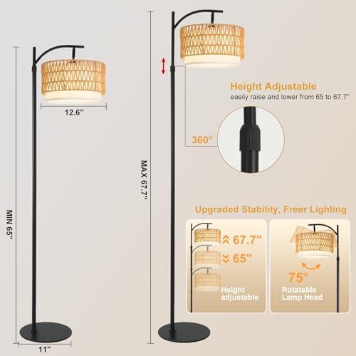 Rustic Black Farmhouse Floor Lamp, 12W LED