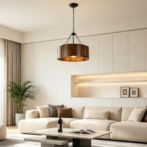 Modern Bronze Drum Chandelier, Round