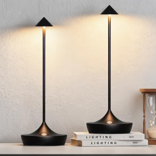Set of 2 Black Rechargeable LED Table Lamps