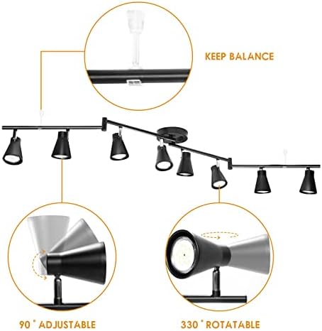 LABOREDUCER Flexible Track Lighting Fixture, 8-Light, Matte Black