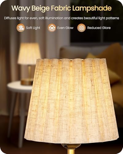 Small Bedside Table Lamp, Touch Dimmable, Gold and Beige