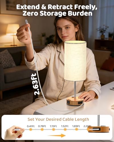17.7" Touch Bedside Table Lamp with USB A+C