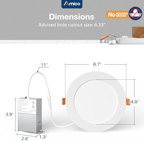 Amico 4 Pack 6 Inch Ultra-Thin LED Recessed Ceiling Light