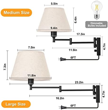 TRLIFE Dimmable Plug-in Swing Arm Wall Sconces, 2 Pack