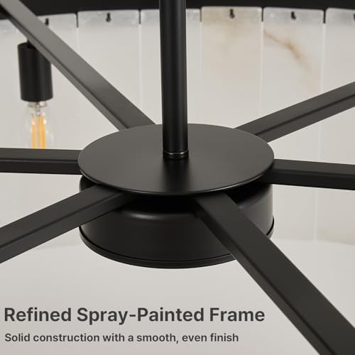 42" Round Alabaster Chandelier, Black Marble