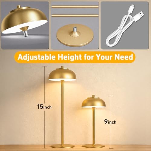 2 Pack Cordless Rechargeable LED Table Lamps, Gold