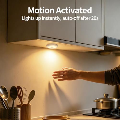 Rechargeable LED Puck Lights, Motion Sensor, 6 Pack