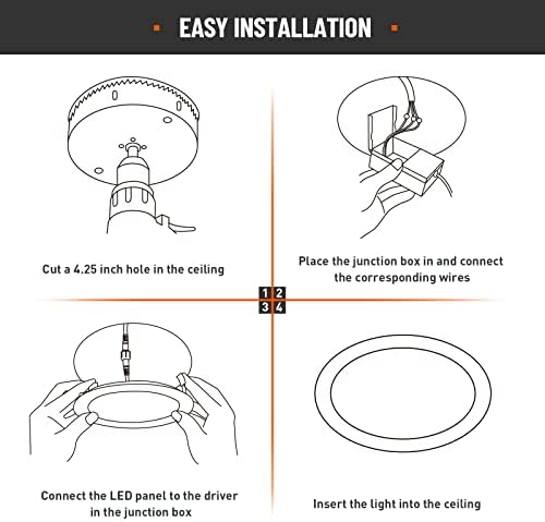 POWERASIA 2 Pack 4 Inch LED Recessed Lighting, 5CCT Canless Wafer