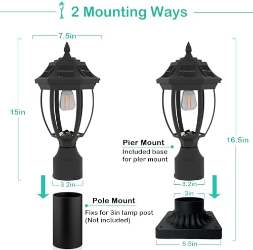 Solar Post Light, Pier Mount, Cool White