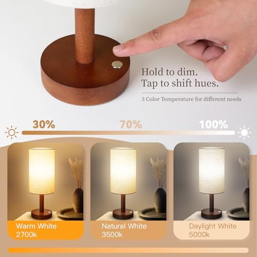 LALISU Cordless Table Lamp, Wood Base