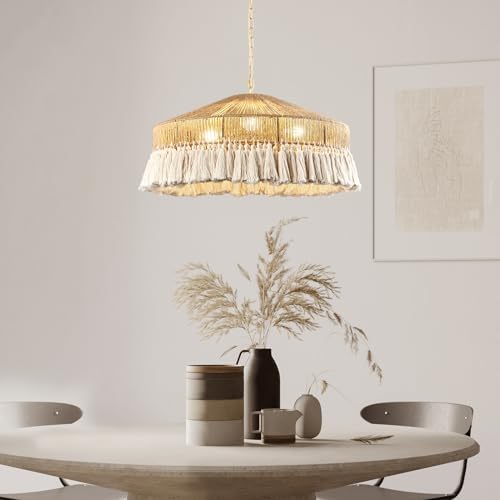 Large 3-Light Handwoven Rattan Pendant Light