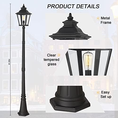 Outdoor Classic Lamp Post Light, Waterproof, Clear Glass