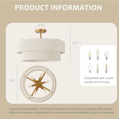 20-Inch Large White Boho Chandelier