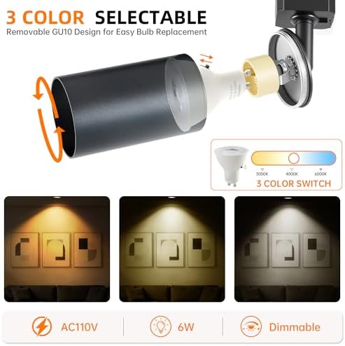 3-Color 4-Light LED Track Lighting Kit, 3.3FT H Rails, Black
