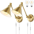 TRLIFE Dimmable Brushed Brass Swing Arm Wall Sconces, 2 Pack