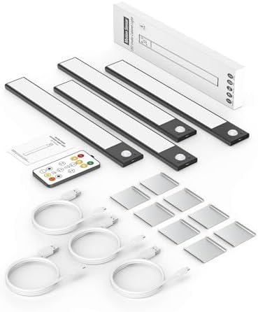 12" Under Cabinet Lighting Wireless, Remote, Motion Sensor, 4Pack