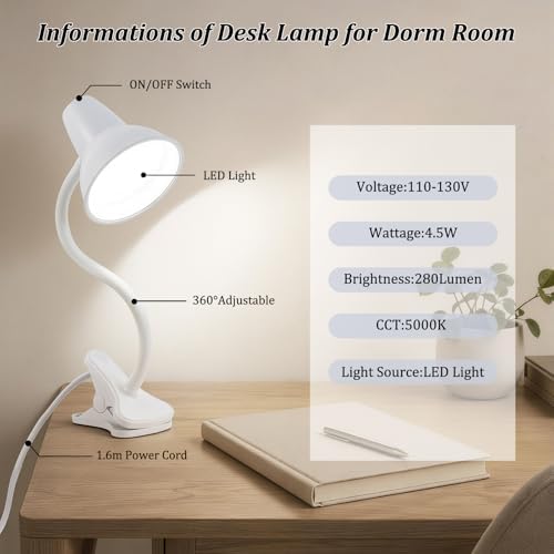 Clip-On LED Desk Lamp, Flexible Arm