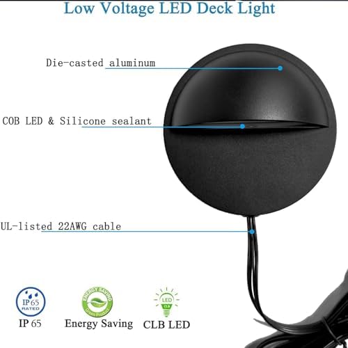 RNEHON 4-Pack 2W Low Voltage LED Deck Lights, Black