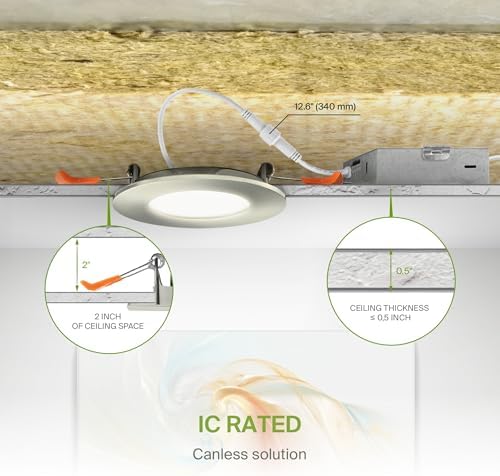 ASD 6 Pack 3 Inch LED Recessed Light 6W, 5 CCT 2700K-5000K CRI90+, IC