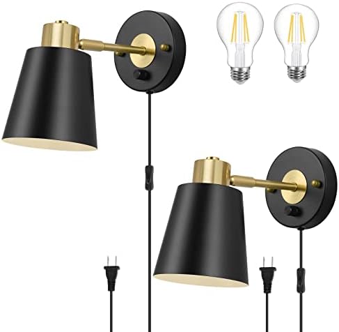 VATONI Dimmable Plug-in Wall Sconce, 2 Bulbs Included