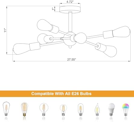 MEIXISUE Black and Gold 6-Light Sputnik Chandelier