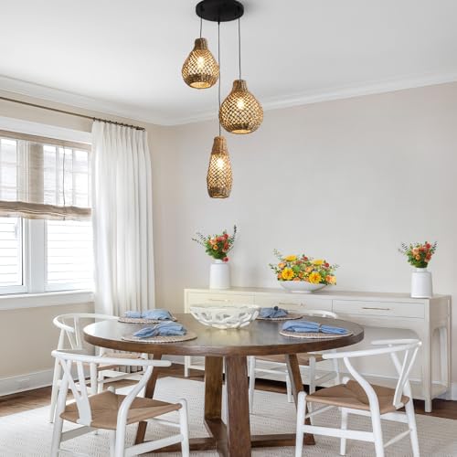 3-Light Rattan Pendant Light Fixture