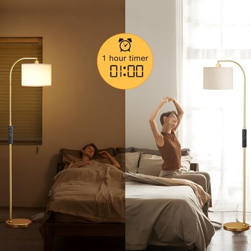 Ambimall Arc Floor Lamp with Remote, Gold