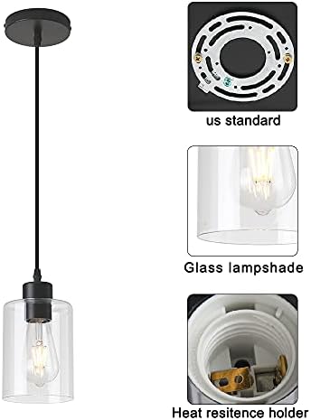 Modern Clear Glass Cylinder Pendant Light, 2 Pack