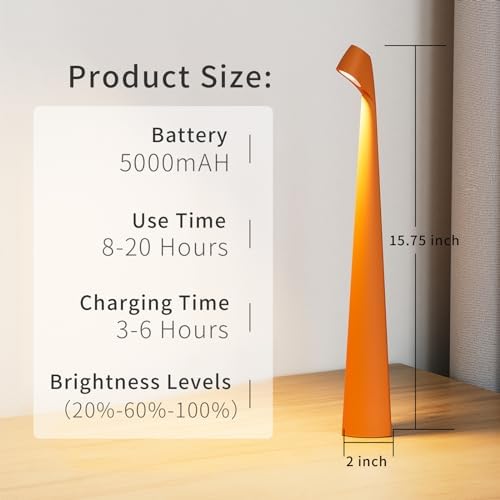 HAPYGI Cordless Rechargeable Metal Table Lamp, 3-Level Brightness
