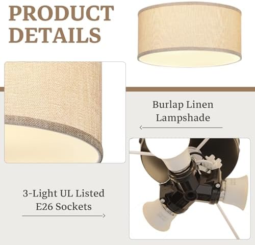 13 Inch Burlap Linen Flush Mount Ceiling Light