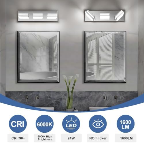 Modern LED 3-Light Bathroom Fixtures, Chrome