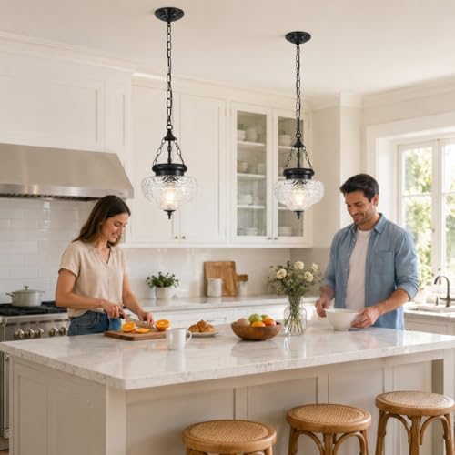 Vintage Matte Black Pendant Light, Thickened Glass