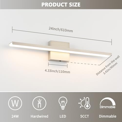 JUSHENG Brushed Nickel Vanity Lights for Bathroom Light Fixtures 5CCT