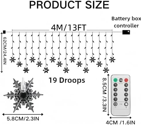 13Ft 96 LED Snowflake Curtain Lights with Remote
