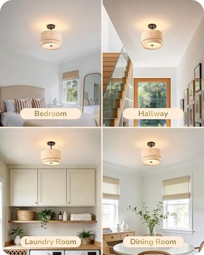 EDISHINE 12.6 Inch Matte Black Semi Flush Mount Ceiling Light