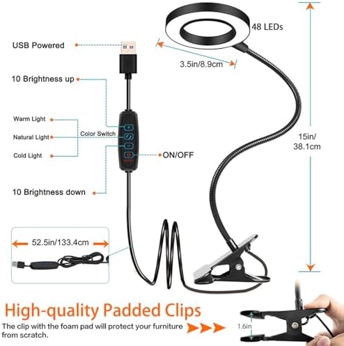 Brokimis Clip-On LED Reading Desk Lamp