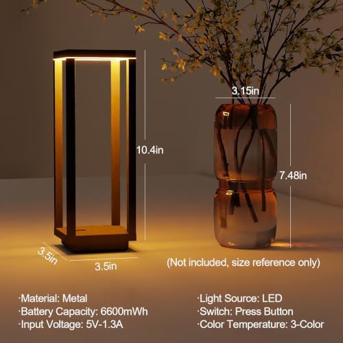 2 Pack Rechargeable Cordless Table Lamps, 10 Inch