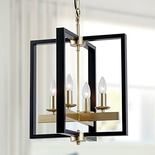4-Light Black and Champagne Gold Lantern Chandelier