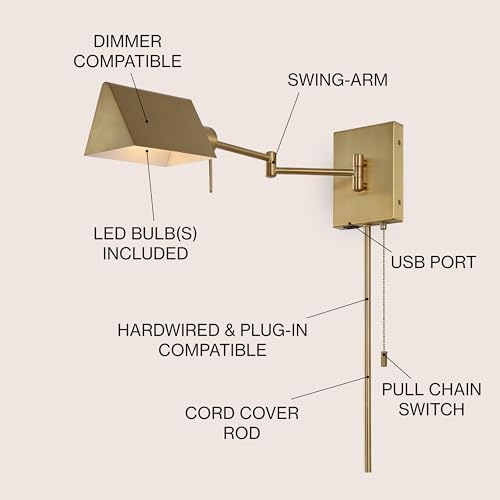 JONATHAN Y Arlo 22" Metal Swing Arm Wall Sconce, Brass Gold