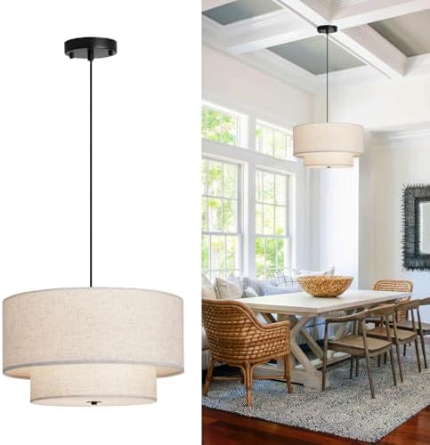 18" Modern Double Drum Fabric Pendant Light