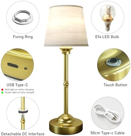 CHLORANTHUS 2 Pack Cordless Rechargeable Table Lamps