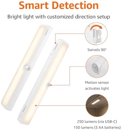 Amazon Basics 12-Inch LED Motion Sensor Light Bar, 2-Pack