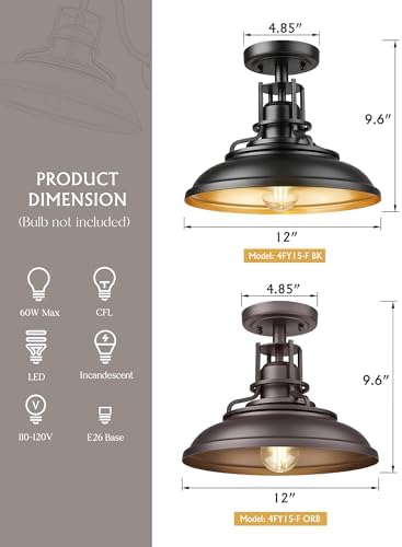 FEMILA Oil-Rubbed Bronze Outdoor Semi Flush Ceiling Light