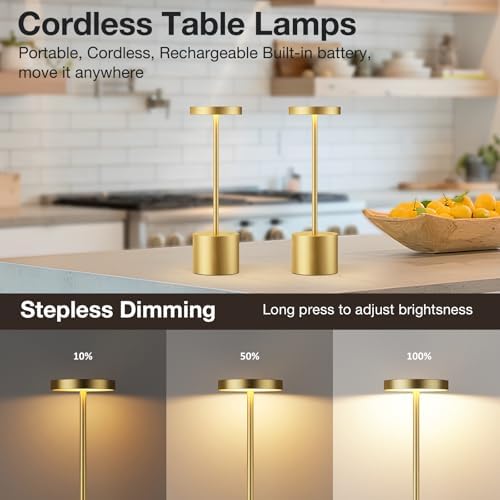 Light Gold Cordless Rechargeable Table Lamp, 4000mAh Battery