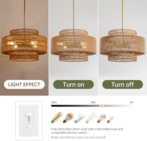 17.7" Rattan Chandelier for Dining Room