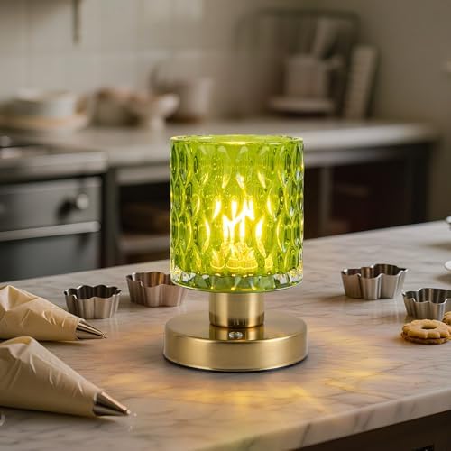 Cordless Rechargeable Glass Table Lamp, Jade Green