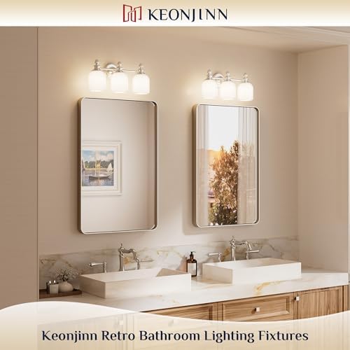 Keonjinn 3-Light Brushed Nickel Vintage Bathroom Light Fixtures Over
